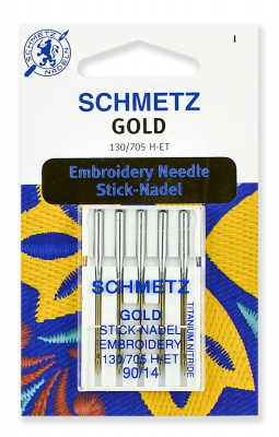Иглы Schmetz для вышивания, Gold титаниум №90 (5шт)